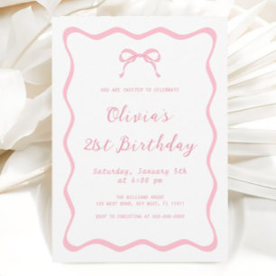 Pink Coquette Bow Birthday Party Adult Invitation
