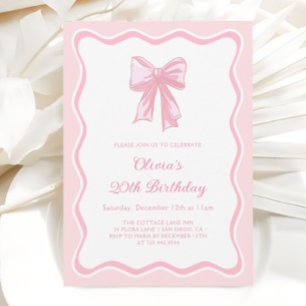 Pink Coquette Bow Birthday Party Invitation