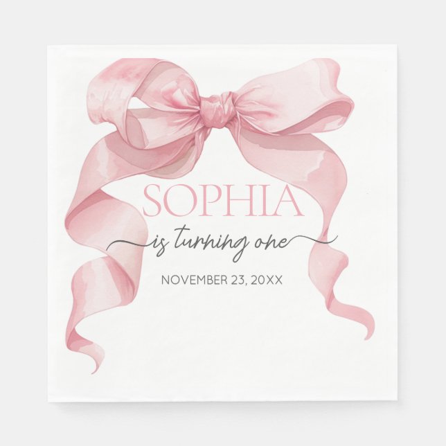 Pink Coquette Bow Birthday Party  Napkin (Front)