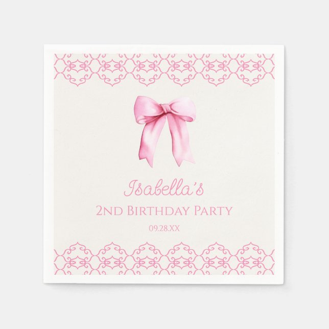 Pink Coquette Bow Birthday Party  Napkin (Front)