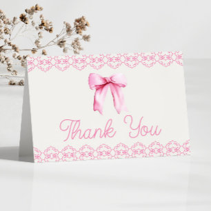 Pink Coquette Bow Birthday Party Thank You Card