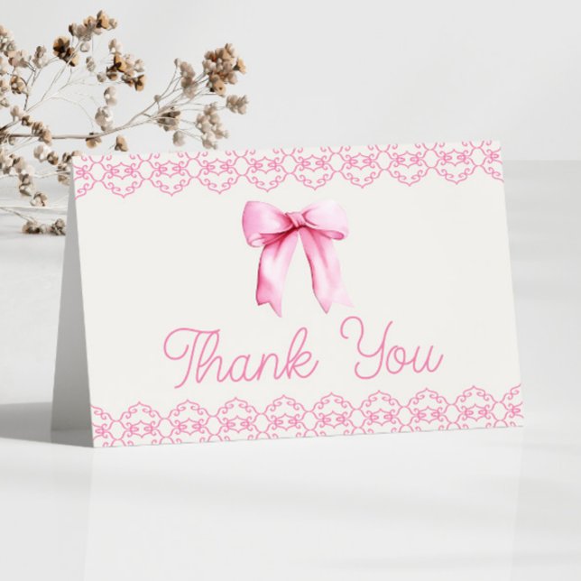 Pink Coquette Bow Birthday Party Thank You Card (Creator Uploaded)