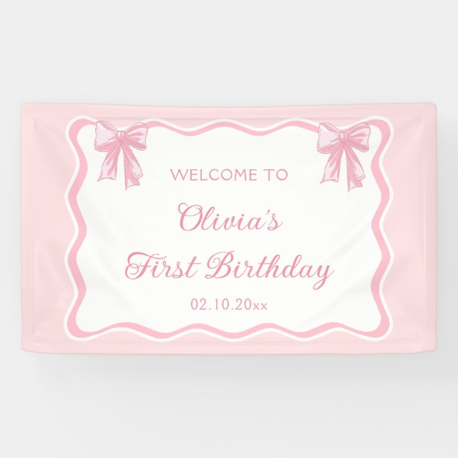 Pink Coquette Bow Birthday Party Welcome  Banner (Horizontal)