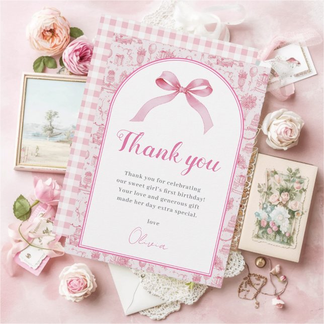 Pink Coquette Bow Birthday Thank You Card (Creator Uploaded)