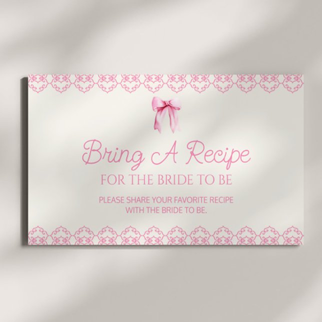 Pink Coquette Bow Bridal Shower Bring A Recipe Enclosure Card (Creator Uploaded)