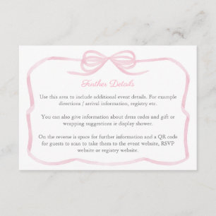 Pink Coquette Bow Bridal Shower Details QR Code Enclosure Card