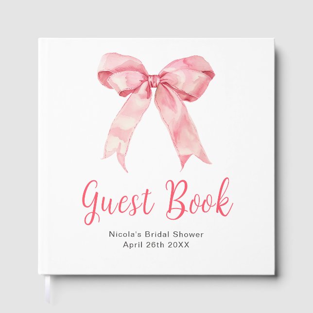 Pink Coquette Bow Bridal Shower Guest Book (Front)