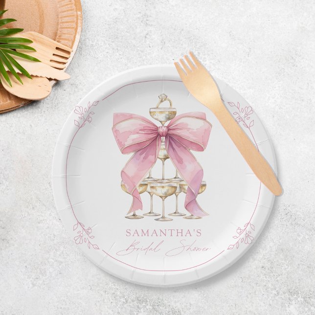 Pink Coquette Bow Bridal Shower Paper Plate (Creator Uploaded)