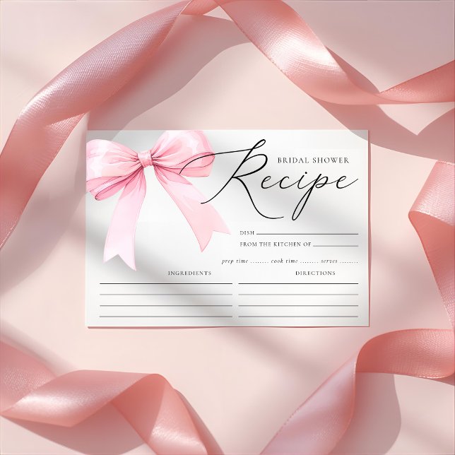 Pink Coquette Bow Bridal Shower Recipe Enclosure Card (Creator Uploaded)