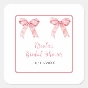 Pink Coquette Bow Bridal Shower Square Sticker