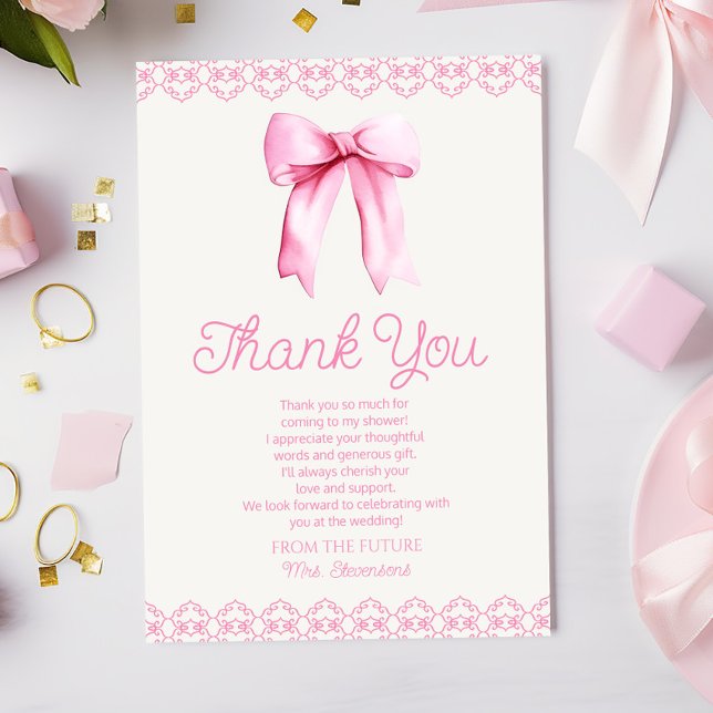 Pink Coquette Bow Bridal Shower Thank You Card (Creator Uploaded)