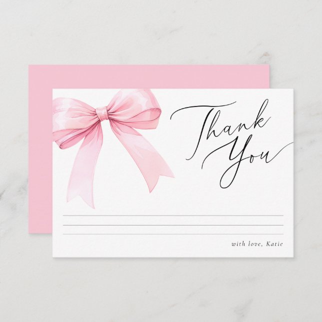 Pink Coquette Bow Bridal Shower Thank You Card (Front/Back)