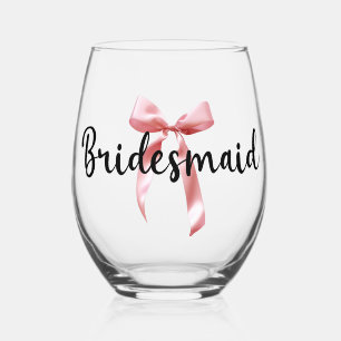 Pink Coquette Bow Bridesmaid Drinkware Set Stemless Wine Glass