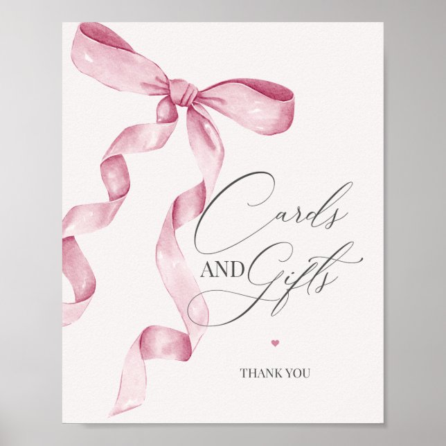Pink Coquette Bow Cards and Gifts Party Decor Sign (Front)