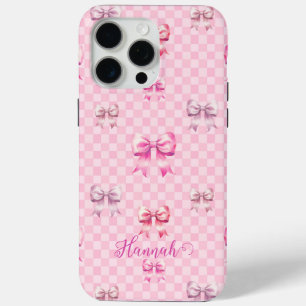 Pink Coquette Bow Chequerboard iPhone 15 Pro Max Case