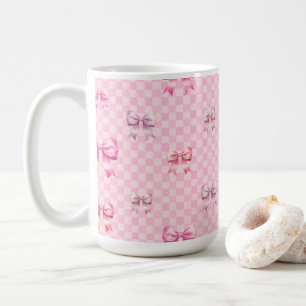 Pink Coquette Bow Chequerboard Coffee Mug