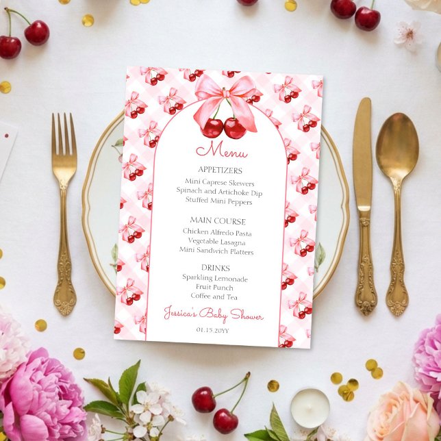Pink Coquette Bow Cherry Baby Shower Menu (Creator Uploaded)
