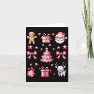 Pink Coquette Bow Christmas Tree Gingerbread Reind Card