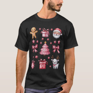 Pink Coquette Bow Christmas Tree Gingerbread Reind T-Shirt