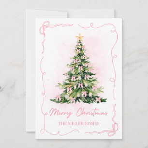 Pink Coquette Bow Christmas Tree Merry Christmas  Holiday Card
