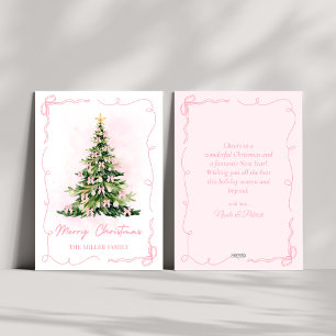 Pink Coquette Bow Christmas Tree Merry Christmas  Holiday Card