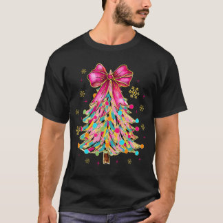 Pink Coquette Bow Christmas Tree Xmas Gifts Women T-Shirt
