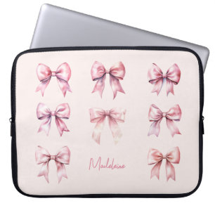 Pink Coquette Bow Custom Name Laptop Sleeve