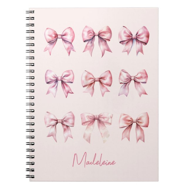 Pink Coquette Bow Custom Name Notebook (Front)