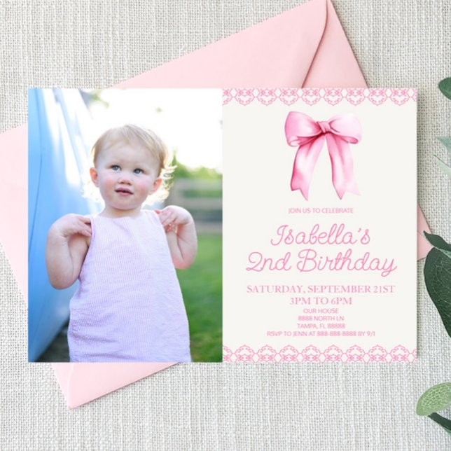 Pink Coquette Bow Custom Picture Birthday Party Invitation (Creator Uploaded)