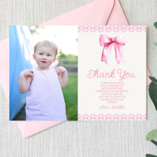 Pink Coquette Bow Custom Picture Birthday Party Thank You Card