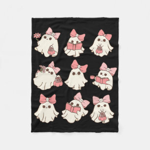 Pink Coquette Bow Cute Ghost Halloween Spooky Seas Fleece Blanket