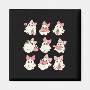 Pink Coquette Bow Cute Ghost Halloween Spooky Seas Magnet