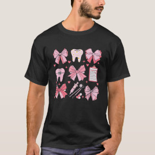Pink Coquette Bow Cute Teeth Dentist Squad Dental T-Shirt