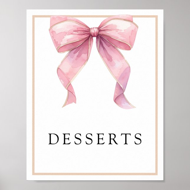 Pink Coquette Bow Desserts Sign (Front)