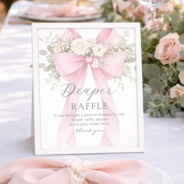 Pink Coquette Bow Diaper raffle Baby shower Poster (Creator Uploaded)