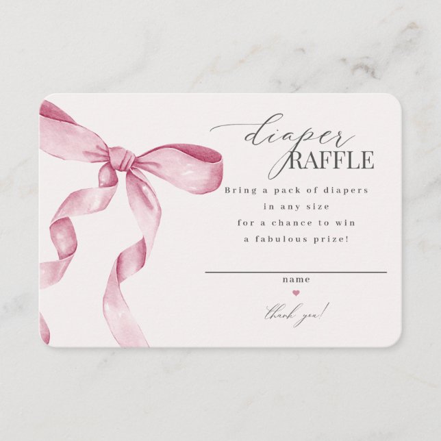 Pink Coquette Bow Diaper Raffle invitation insert (Front)