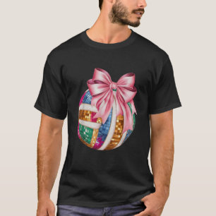 Pink Coquette Bow Disco Volleyball Player Game Day T-Shirt