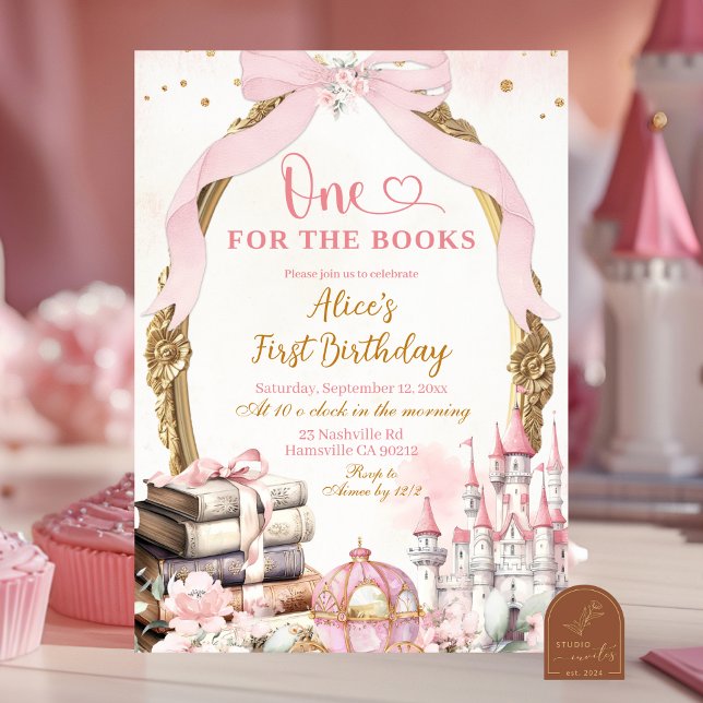 Pink Coquette Bow Fairytale Storybook 1st Birthday Invitation (Creator Uploaded)