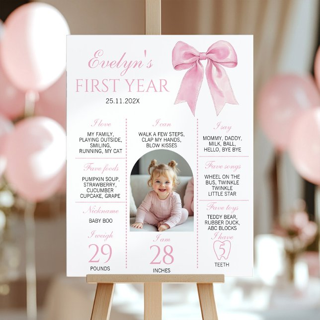 Pink Coquette Bow First Year Photo Milestone Poster (Creator Uploaded)