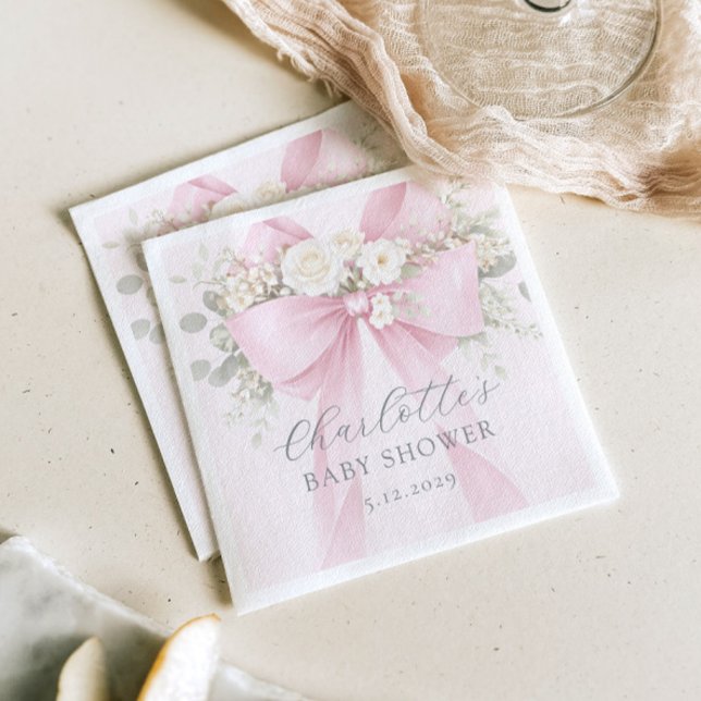 Pink Coquette Bow Floral Baby in bloom baby Shower Napkin (Creator Uploaded)
