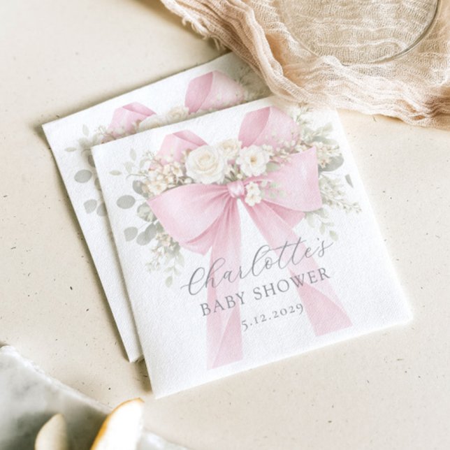 Pink Coquette Bow Floral Baby in bloom baby Shower Napkin (Creator Uploaded)