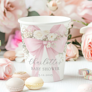 Pink Coquette Bow Floral Baby in bloom baby Shower Paper Cups