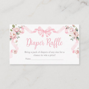 Pink Coquette Bow Floral Baby Shower Diaper Raffle Enclosure Card