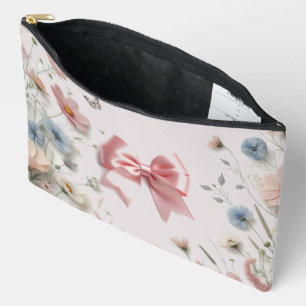 Pink Coquette Bow Floral Pattern Accessory Pouch