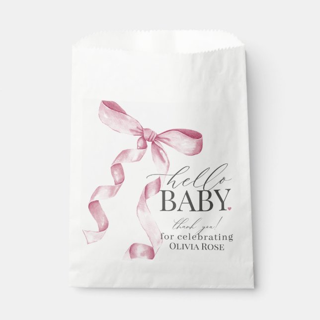 Pink Coquette Bow Girl Baby Shower Dessert  Favour Bag (Front)
