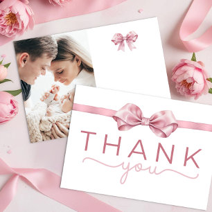 Pink Coquette Bow Girl Baby Shower Thank You Card