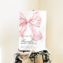 Pink Coquette Bow Girl Baby Shower Welcome Sign