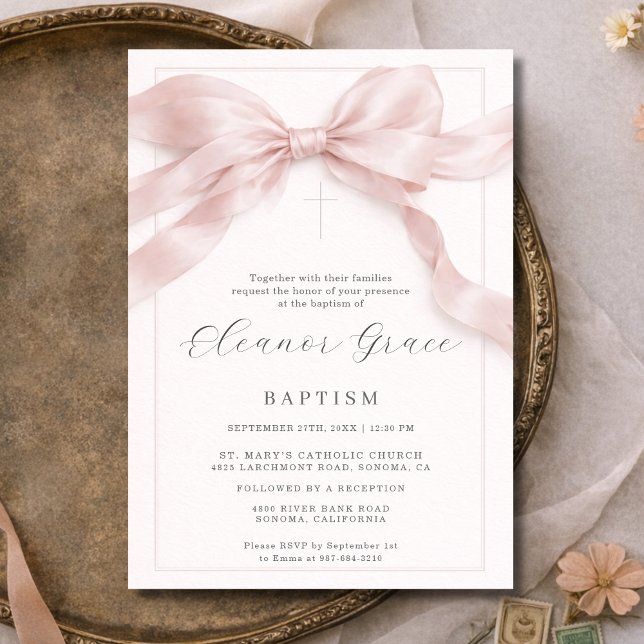Pink Coquette Bow Girl Baptism Invitation (Creator Uploaded)