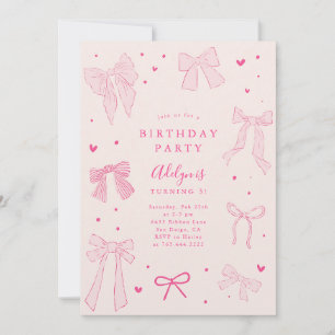 Pink Coquette Bow Girl Birthday Invitation