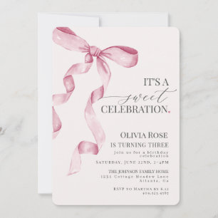 Pink Coquette Bow Girl Birthday Party Invitation